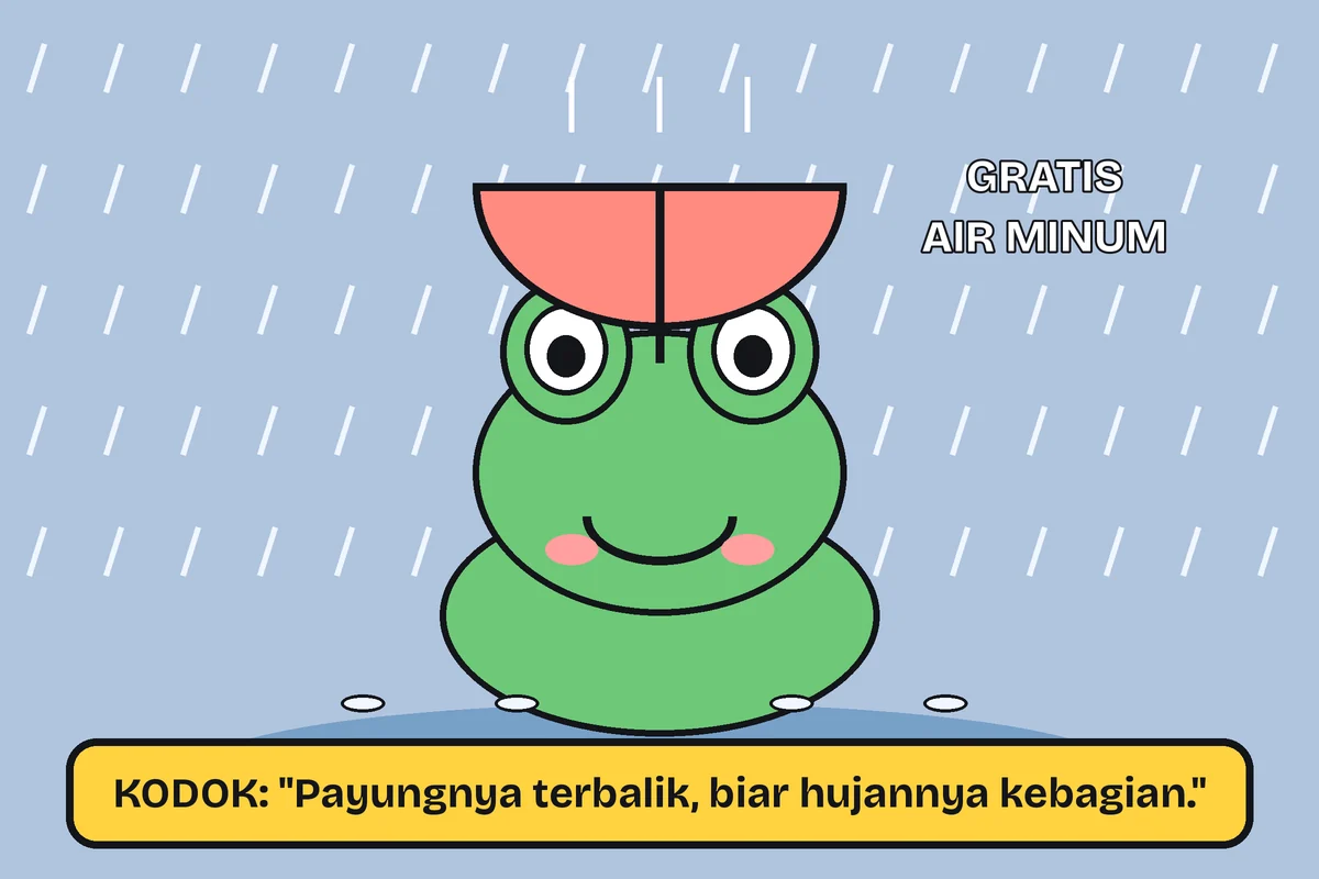 Kodok dan payung terbalik: Katanya hujan kurang deras, jadi payungnya dibalik supaya kebagian lebih banyak. Logika k…